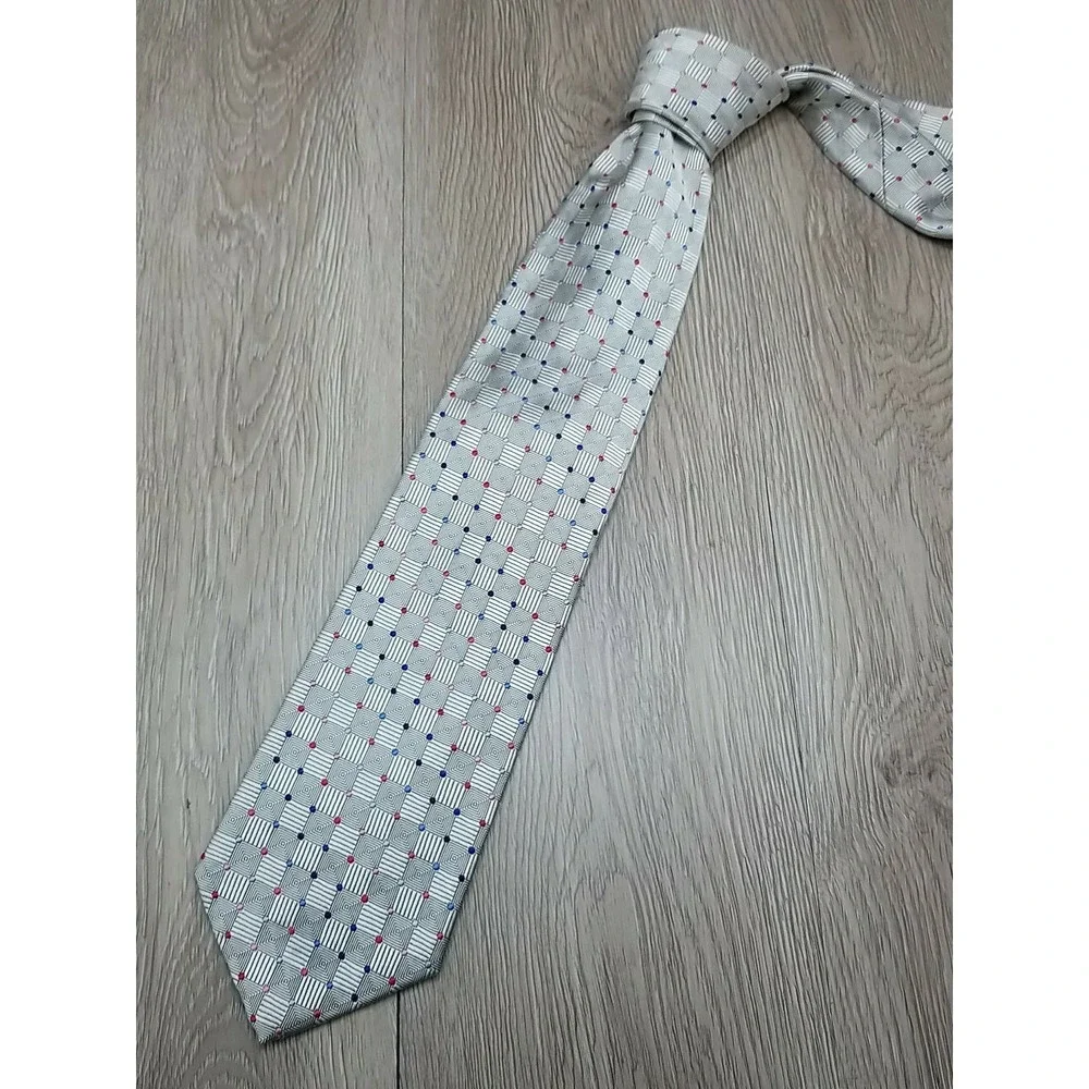 Hickey Freeman Tie Men's Gray‎ Geometric Silk Vintage Designer USA